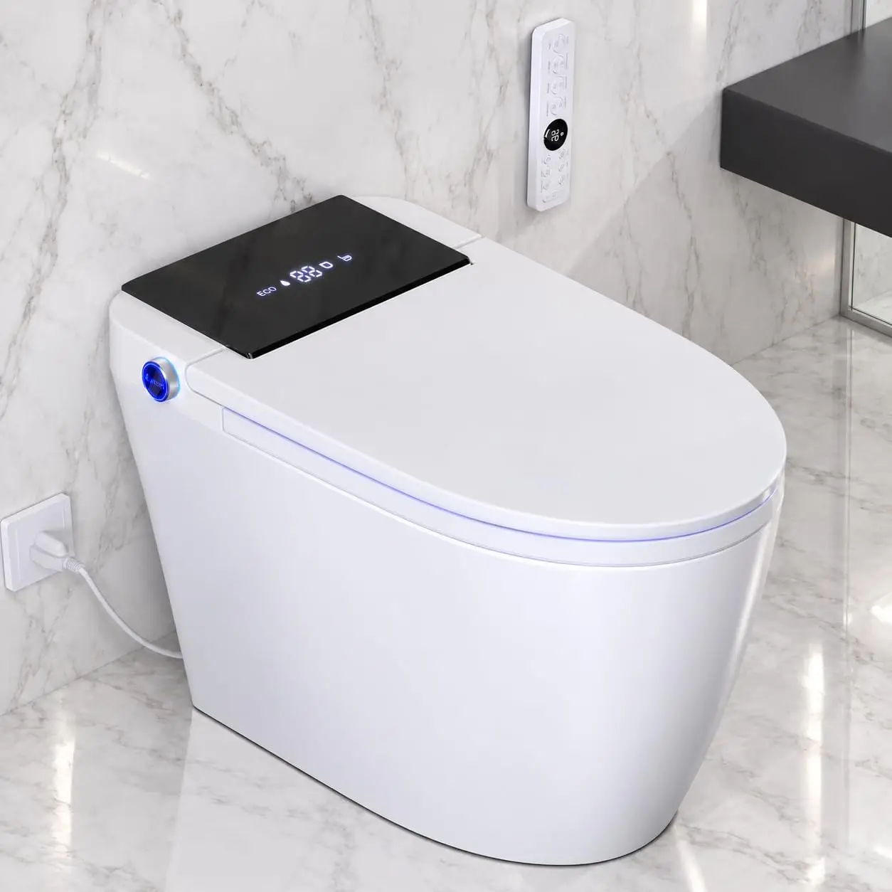 Smart Toilet with Bidet Built in, Heated Seat & Dual Auto Flush, Foot Sensor, Tankl ern Elongated Electric Toilet with
