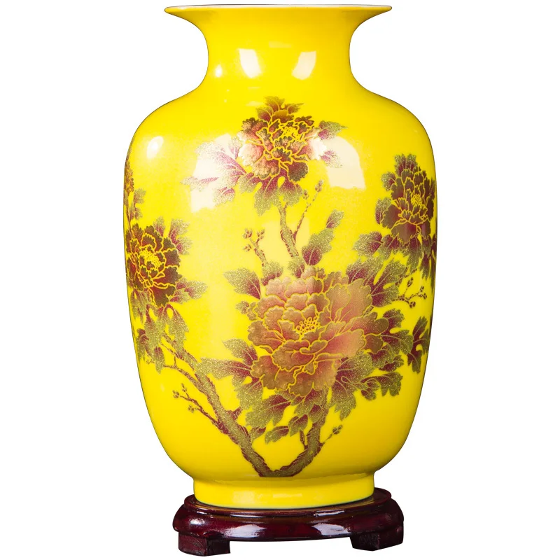 Jingdezhen Yellow Vase Crystal Glaze Flower Vase Handmade Shining Rose Vases Home Decor