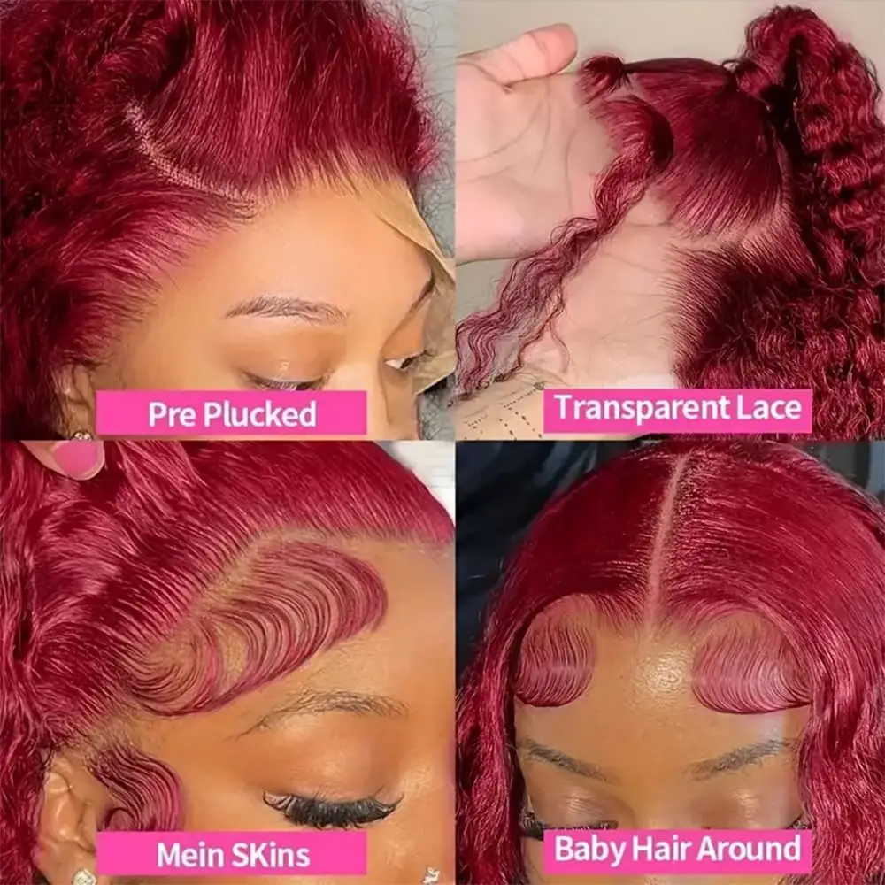 Burgundy 30Inch Deep Wave 99J Lace Front Wigs Human Hair Wigs 13x4 HD Lace Front Wigs Human Hair Pre Plucked Burgundy Wig image 5