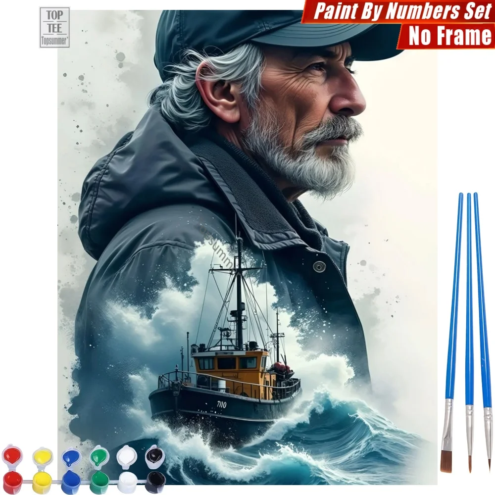 White-bearded elder DIY Digital Oil Paints Set - Dark coat boat Home Bedroom Decor Valentine's Day Gift For Girlfriend