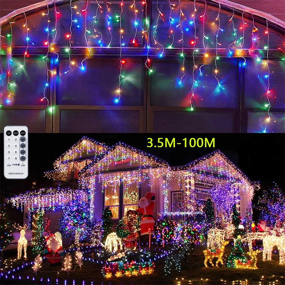 LED Curtain Icicle String lights Christmas Garland Faiy Light 3M-60M Xmas Garden Street Outdoor Decorative Lighting