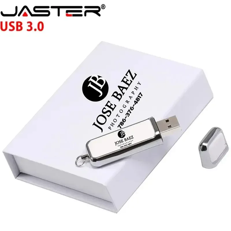 JASTER USB 3.0 Flash Drive 128GB Square Leather with BOX Free custom logo Pen drive 32GB 64GB Memory stick Creative gift U disk