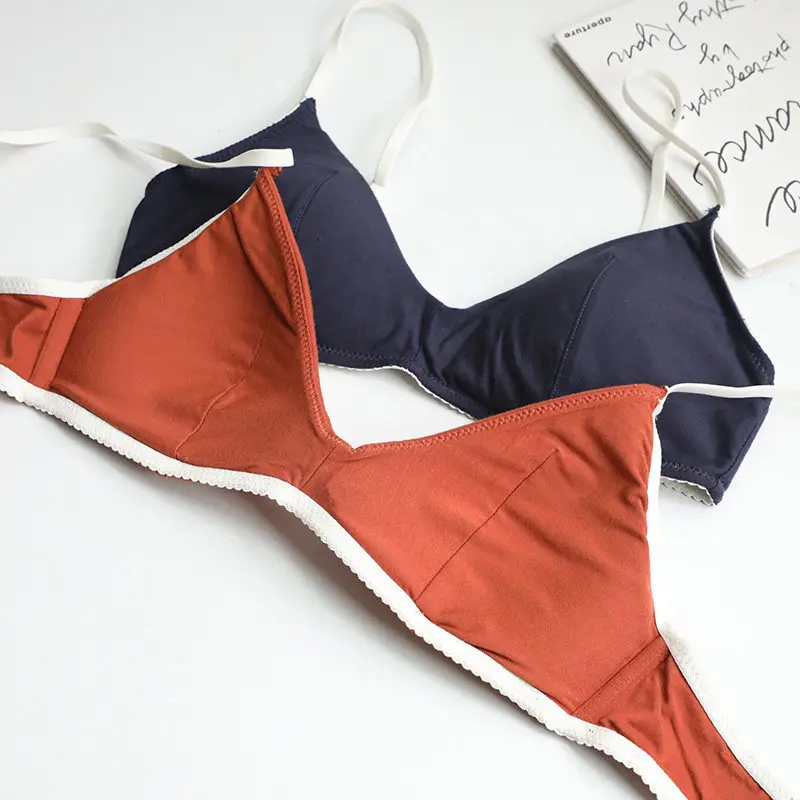 Sexy Women Underwear Set French Thin Cup Deep V Push Up Bra Summer Solid Wire Free Comfort Seamless Lingerie and Bra Briefs Set