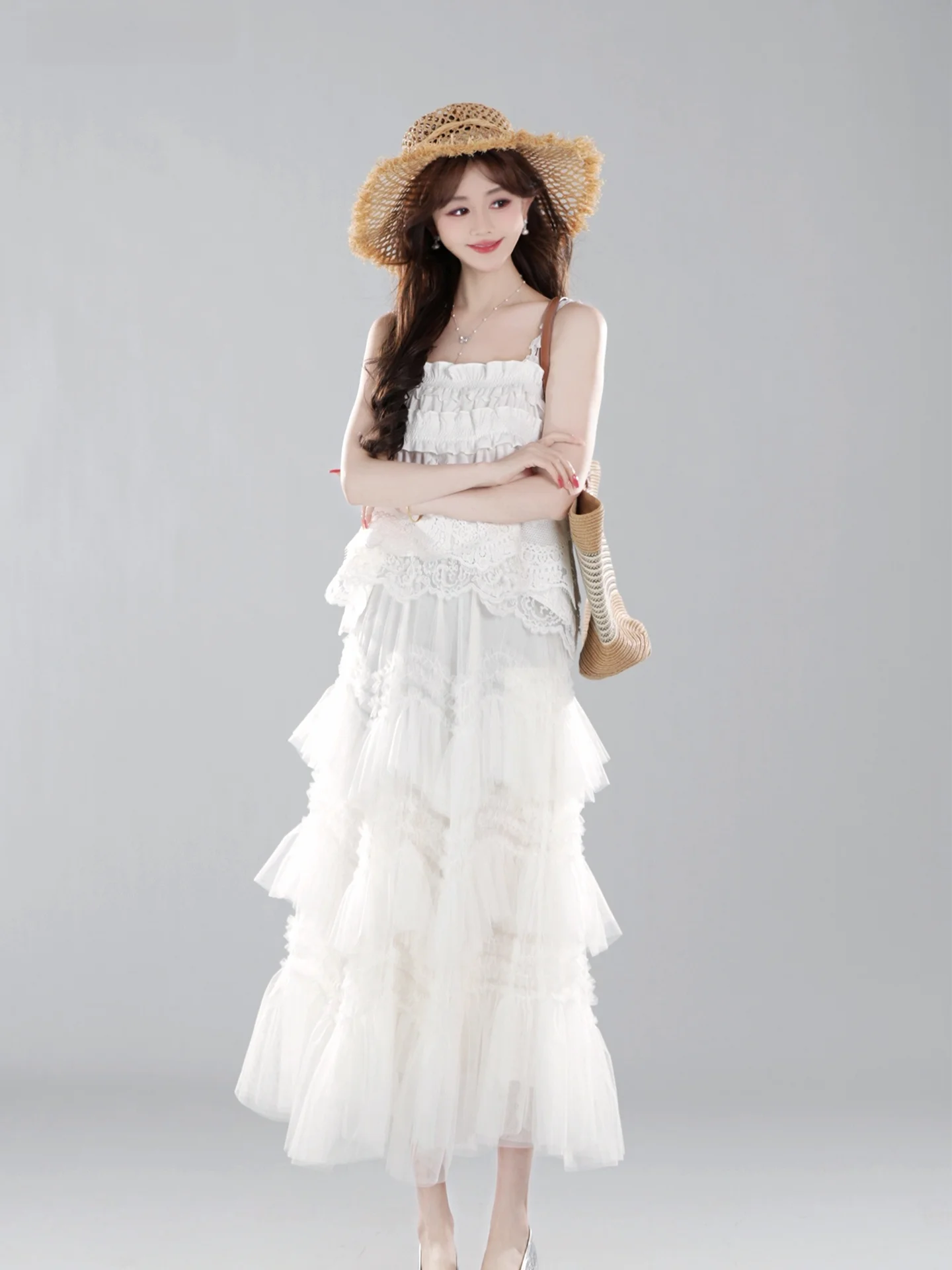 

Новая женская юбка Annelily Gentle Fashionable: легкая, многослойная, миди, для весны и лета, с эффектом похудения