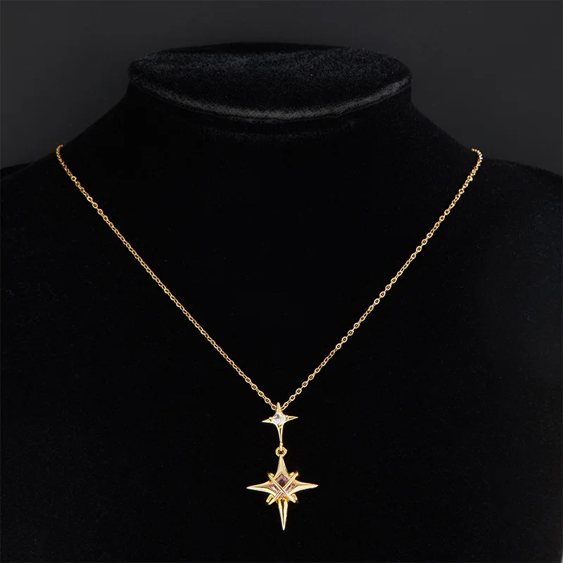 Personality Design Four Pointed Star Crystal Pendant Necklace for Women Luxury Stainless Steel Zircon Cross Chokers Jewelry Gift