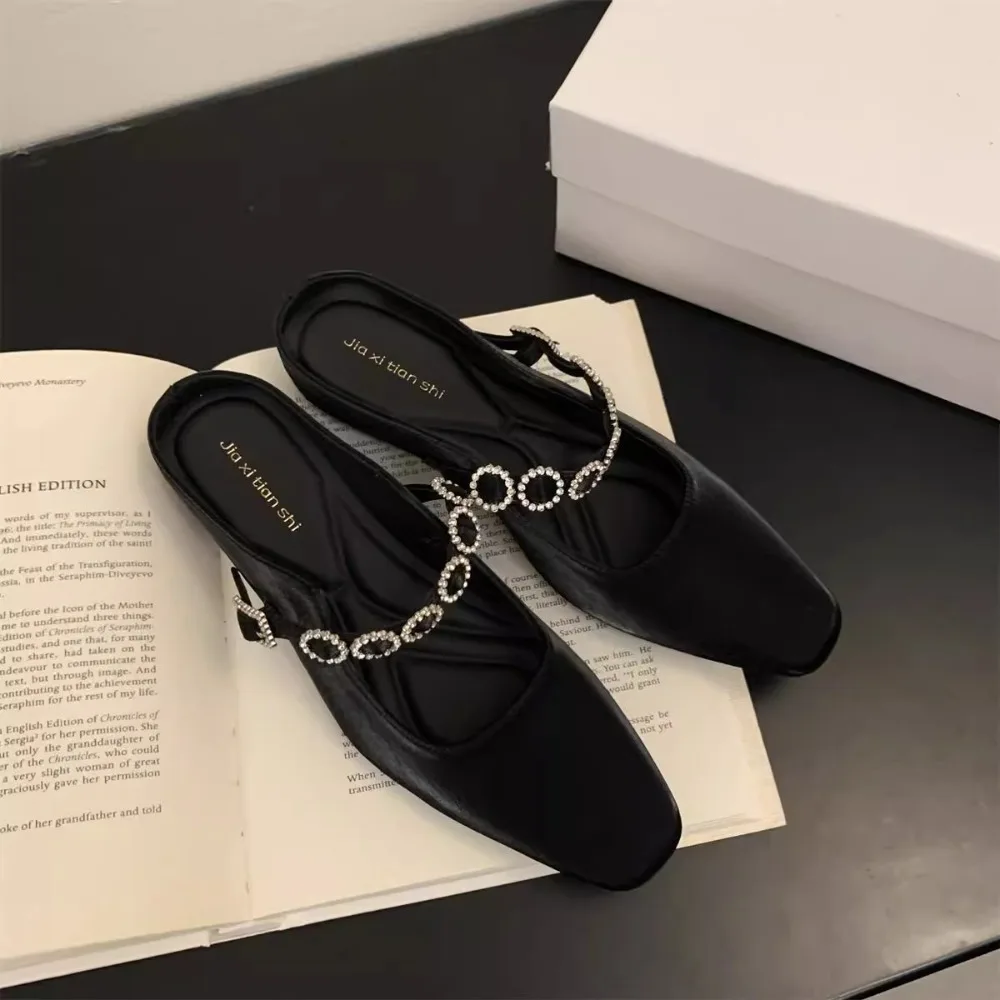 Fangtou Baotou женские полутапочки, весна-осень 2024, новая верхняя одежда с юбкой, женские тапочки на толстой подошве с ромбовидной цепочкой