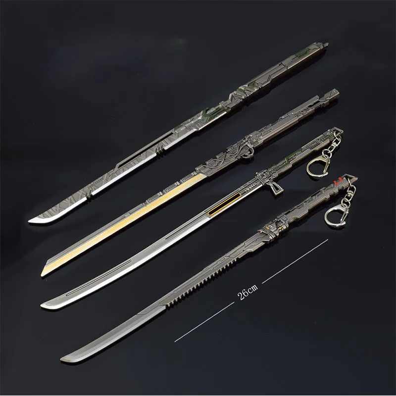 26cm Ghost Walker Game Peripherals Keyring Cyberpunk Weapon Model Uncut Metal Katana Cosplay Izanami Toy Sword Keychains Gifts