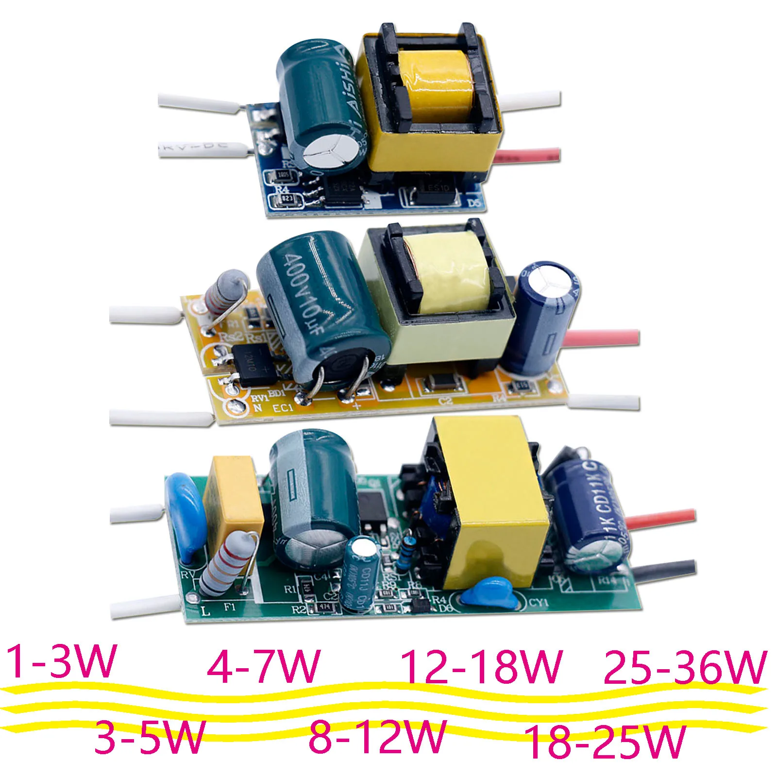 Fuente de alimentación LED de 1-3W, 4-7W, 8-12W, 15-18W, 20-24W, 25-36W, iluminación de corriente constante integrada, salida de 110-265V, 300MA