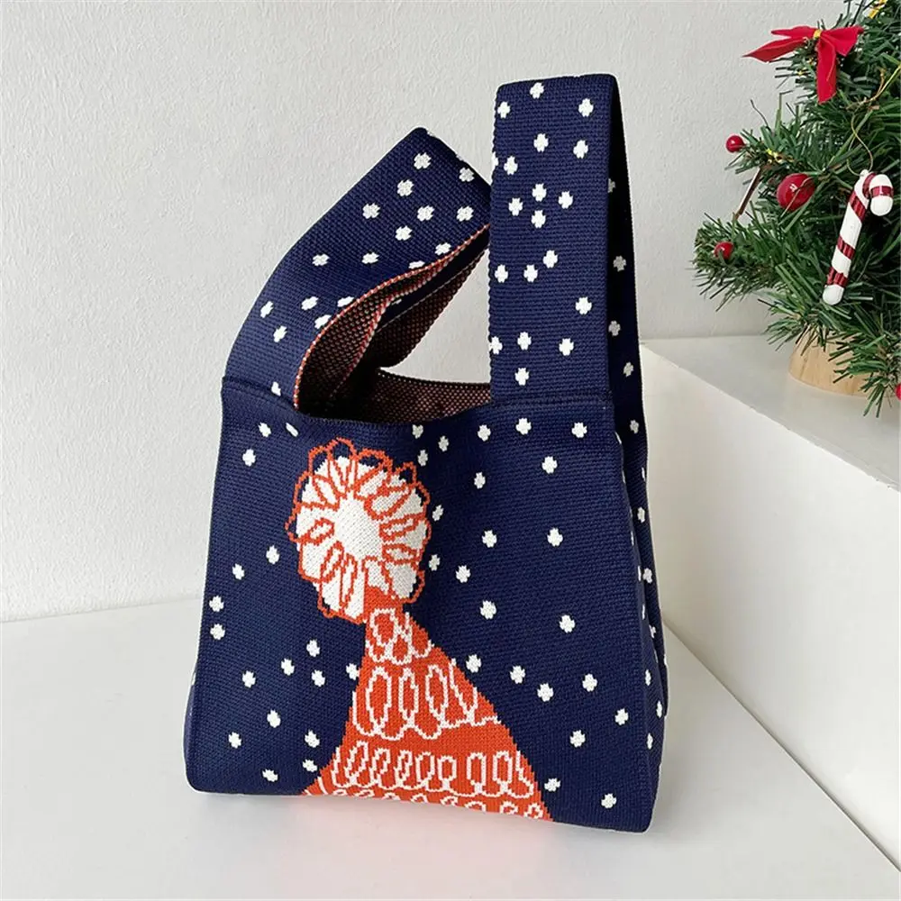 Christmas Handmade Knot Tote Bag Wrist Bag Knit Handbag Shopping Bags