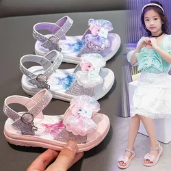 New Kids Girl Summer Shoes Cartoon Frozen Elsa Sandals Baby Kid Casual Children Princess Dance Crystal Soft Party Slippers 26-37