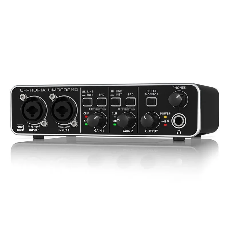 Behringers UMC202HD UMC204HD Audiophile 2x2, 24-Bit/192 kHz USB Audio Interface with Midas Mic Pre-amplifier Sound Card