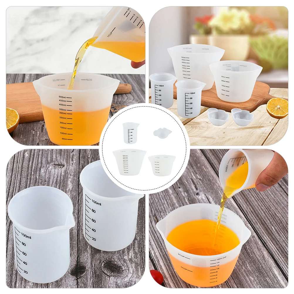 4Pcs Silicone Measuring Cups Set Easy Clean Non-Leak Milk Juice Baking Kitchen Measuring Cylinders Clear Scale Measurement Tool