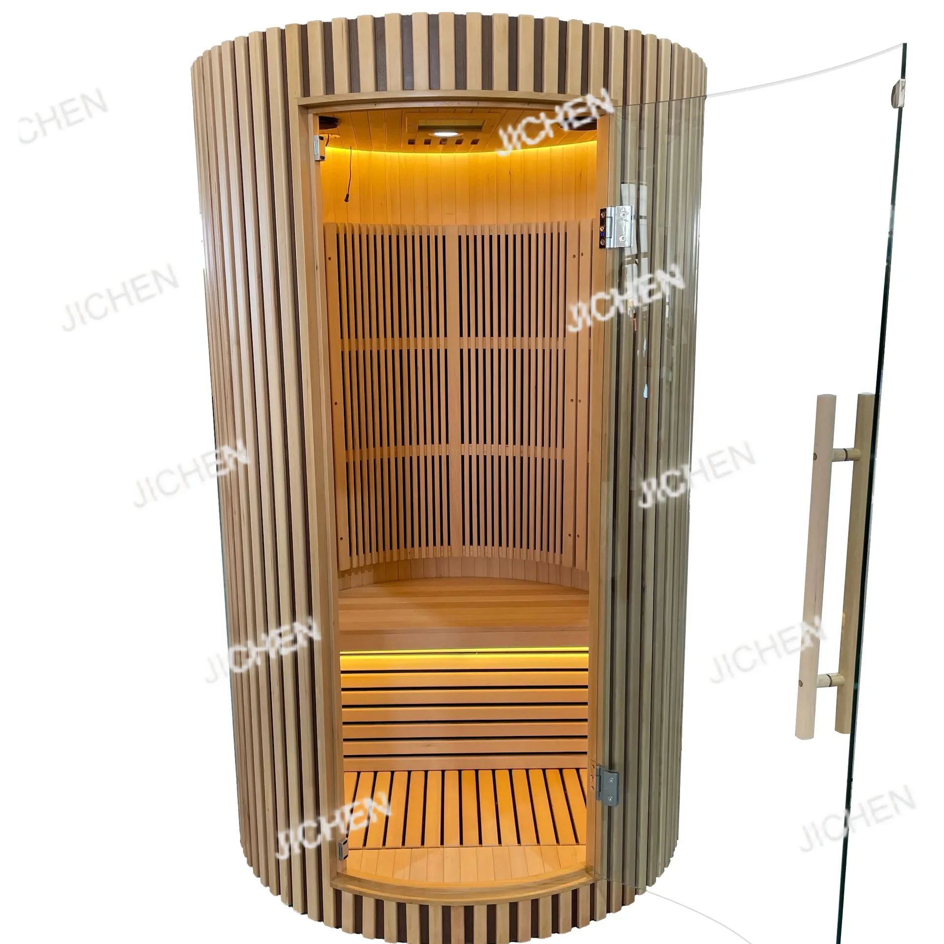 

Бочковая сауна на открытом воздухе из массива дерева Hemlock из красного дерева, сухая инфракрасная сауна на 1 человека