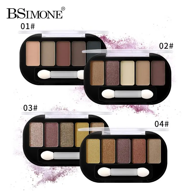 BSIMONE Paleta de sombras de ojos de cinco colores Tridimensional, Natural, Desarrollo de color de larga duración, Maquillaje de sombra de ojos de sombra terrosa