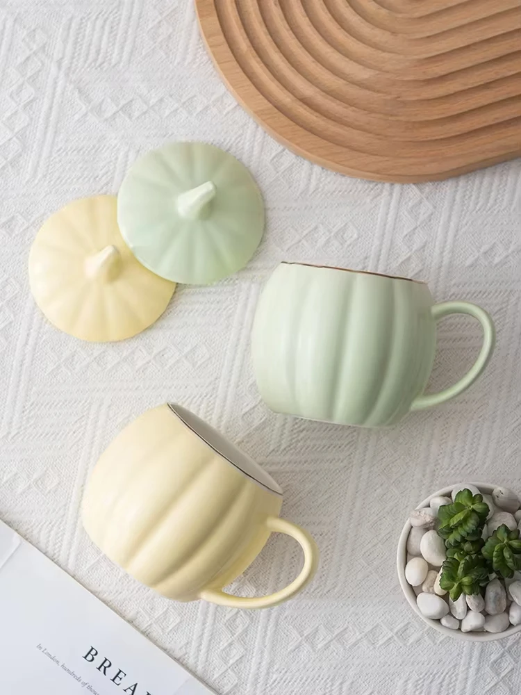 Pumpkin Breakfast Ceramic Mug with Lid Personalized Inspired Household Water Coffee Cup for Couples High Beauty Oat Drinkware