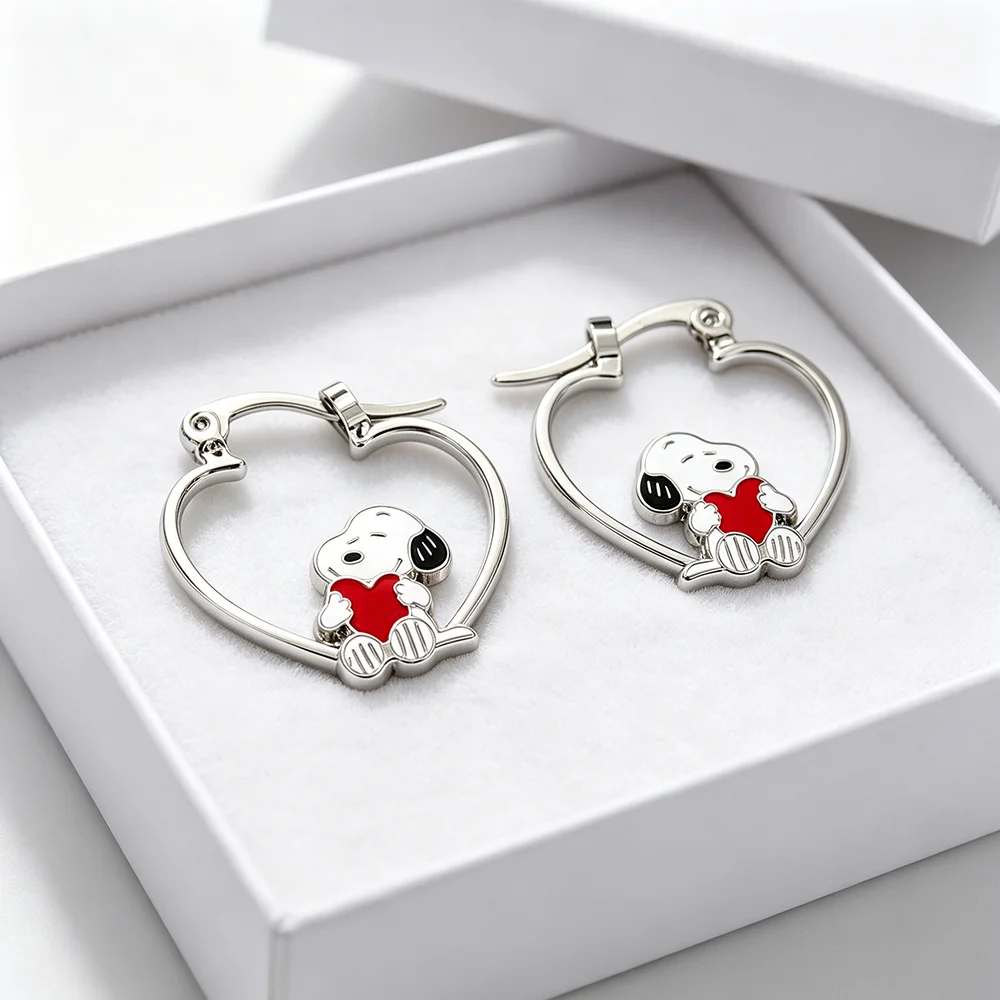 Sweet Adorable Snoopy Openwork Enamel Pendant Earrings Charming Creative Jewelry Accessories Gift for Fans