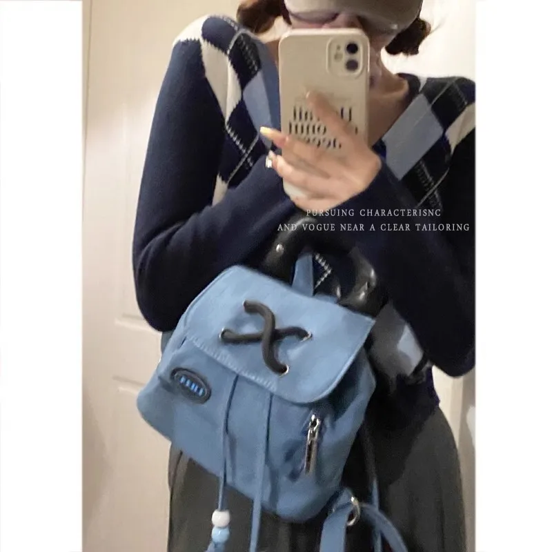 

Guangzhou Denim Backpack 2024 New Trendy Fashion College Style Backpack Color-Block Handheld Bucket