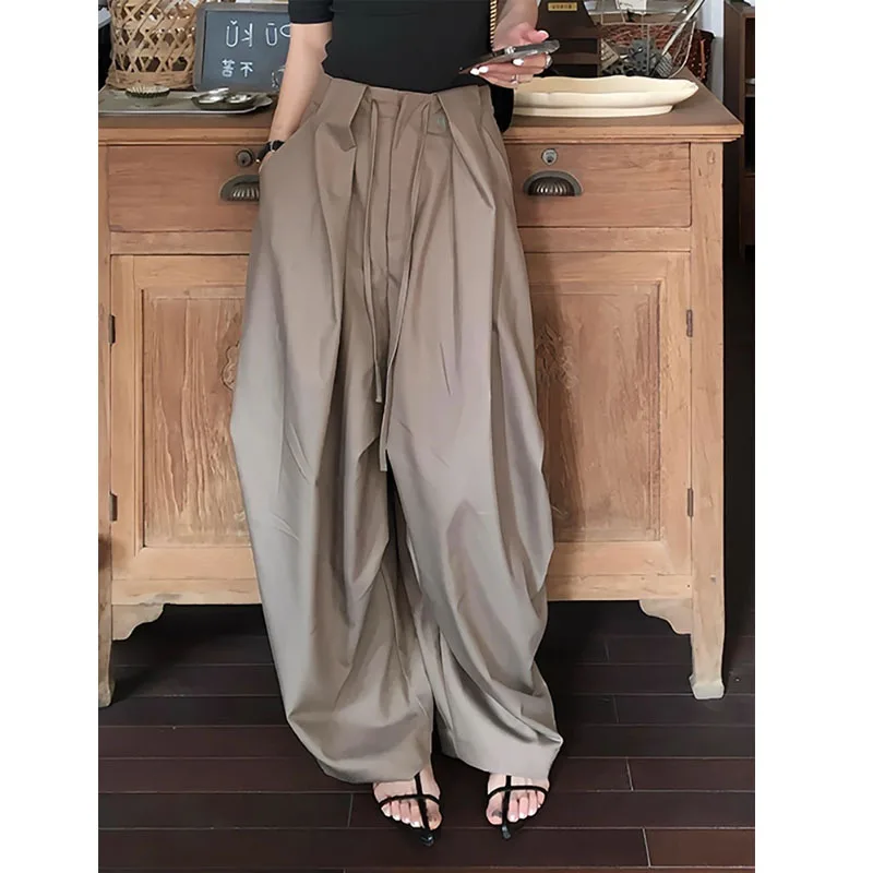 

Khaki Wide-leg Pants 2026 Summer Drape Loose Ins Trousers