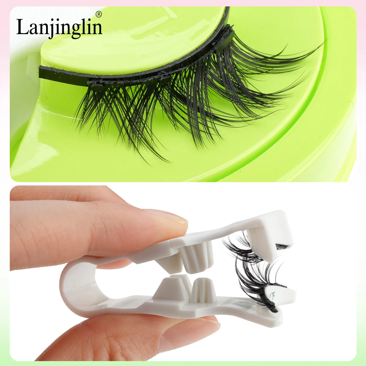 Lanjinglin cílios magnéticos reutilizáveis, 1 par, sem necessidade de cola, magnético 3d com pinça, kit de cílios postiços magnéticos, maquiagem