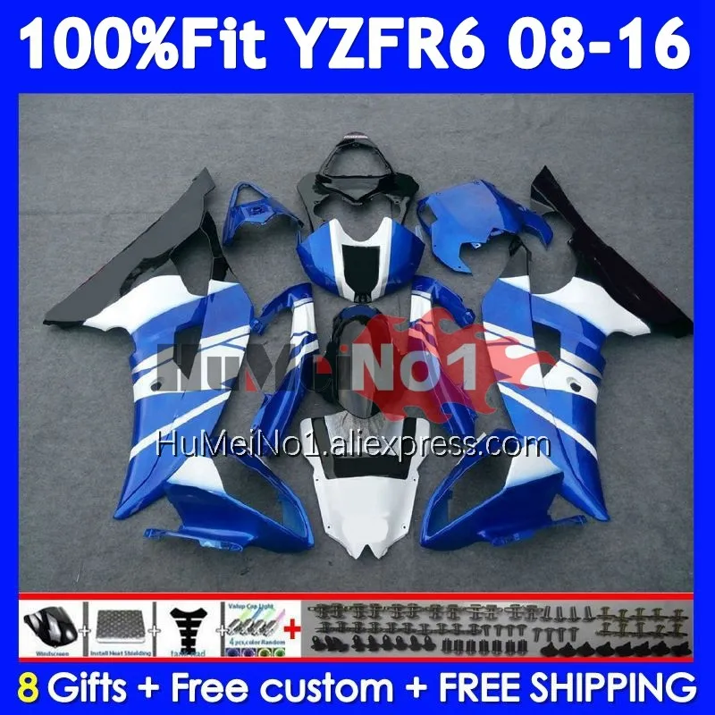 OEM Kit For YAMAHA YZFR6 YZF600 YZF R6 600 R 6 Blue white 358No.7 YZF-R6 YZF-600 2008 2009 2010 2011 2012 13 14 15 16 Fairing