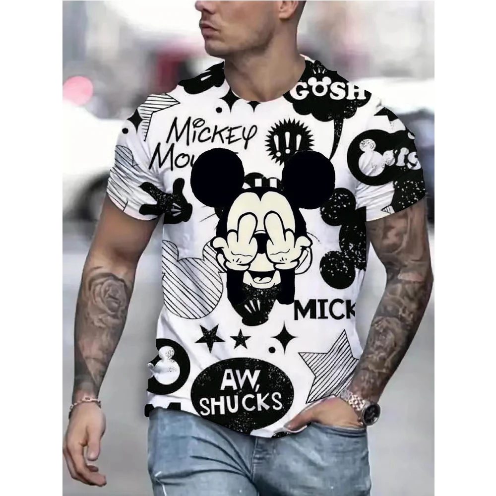 

Summer Disney Mickey Mouse Print Men's T-shirts Streetwear Polyester 0-Neck Loose Short Sleeve Tops Casual Loose Tee Shirts Men