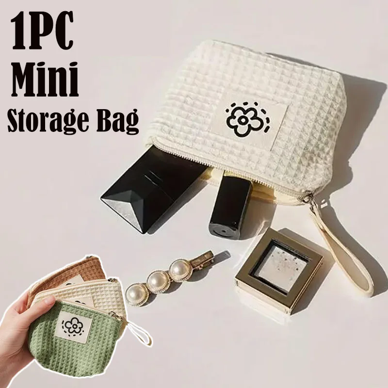 Mini Makeup Bag Portable Coin Purse Commuter Lipstick Headphones Storage Bag Double Canvas Chain Key Case