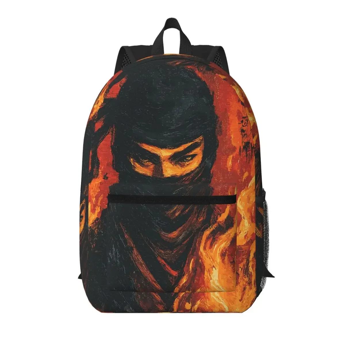 Martial Artist Ninja Ran Out Of The Fire Student Backpack School Bag Hiking Travel Daypack for Men Women Bookbag Shoulder Bags