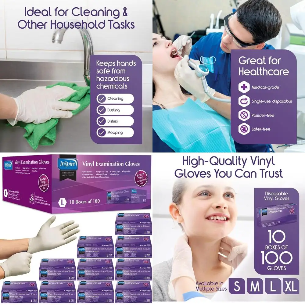 

Перчатки из эластичного винила без латекса - большие, одноразовые, 1000 штук, идеально подходят для медицинских работ, уборки, приготовления пищи и многого другого.