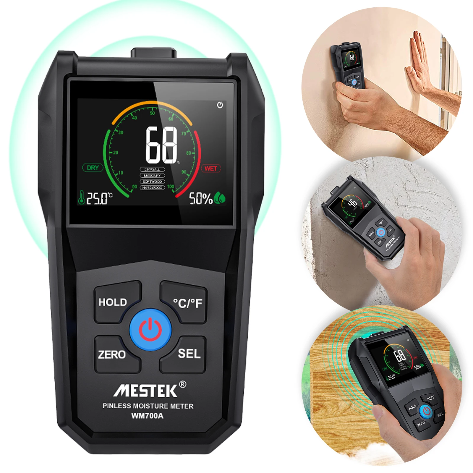 

Cement Hygrometer Multi-Purpose Full Angle Wall Water Tester Digital Humidity Meter for Wall Masonry Softwood Hardwood