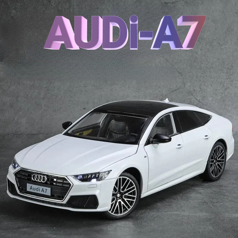 1:24 Audi A7 Toy Car Model Diecast Alloy Vehicle Miniature Pull Back Sound & Light Doors Openable Collection Gift For Boy Kid