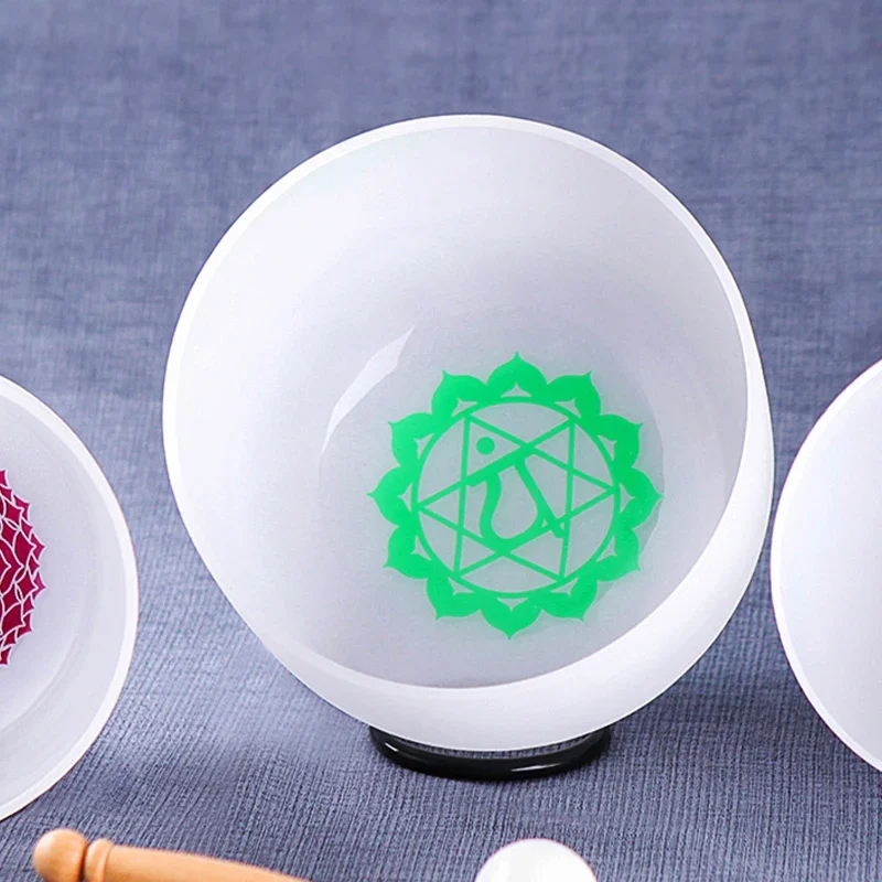 STAR LINKUP 9 inch Chakra Design Frosted Quartz Crystal Singing Bowl F Note Heart Chakra Sound bath Healing Bowl