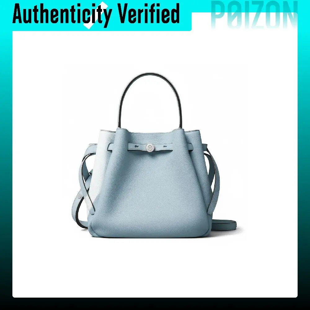 TORY BURCH Romy Metal Accessories Pebble Leather Bucket Bag Handbag Small Women's Butterfly Blue 166982-401