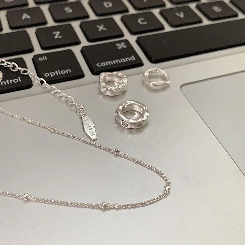 PANJBJ 925 Sterling Silve 3 Round Liquid Lava Necklace For Women Girl Zircon Korean Choker Jewelry Birthday Gift Dropshipping