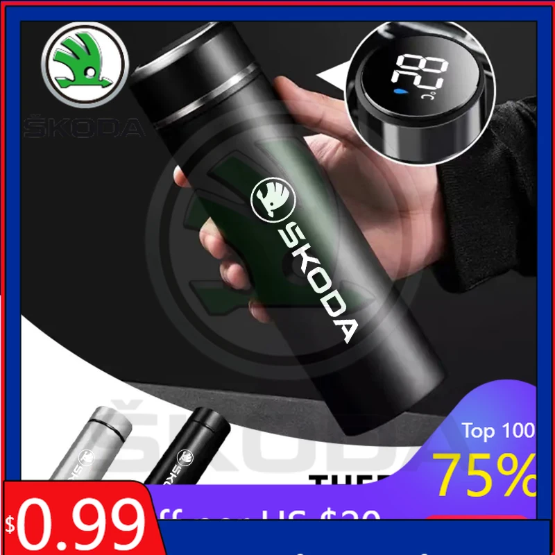 

Car Sticker For SKODA Smart Insulation Cup Thermos Cup Water Bottle Led Digital Temperature Display For Skoda Octavia Rapid Kodi