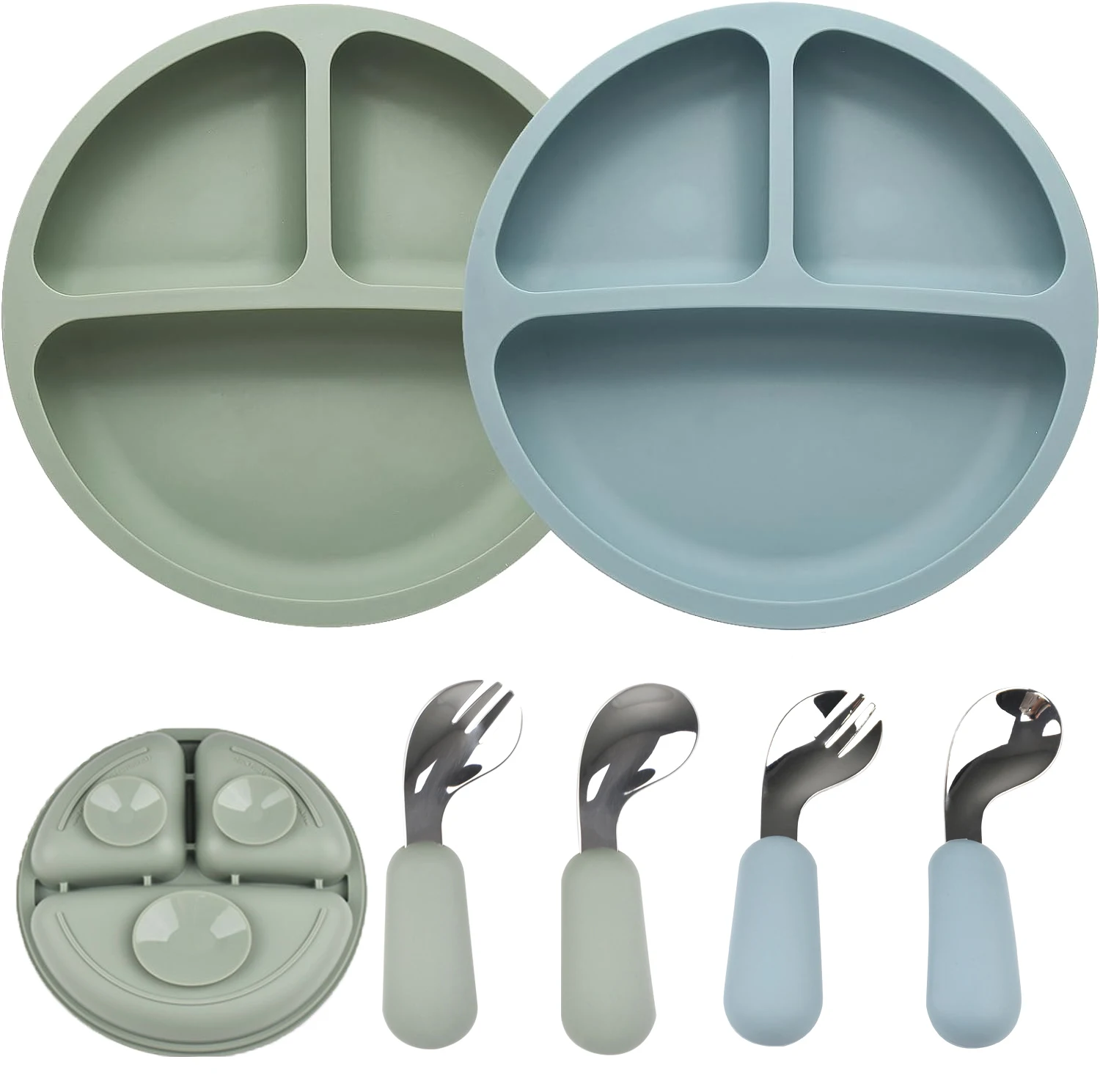 Bebê Silicone Talheres Set, Prato de Jantar, Crianças Comendo Alimentos, Desktop Adsorção, Prato De Frutas, Bacia De Alimentos Complementares,