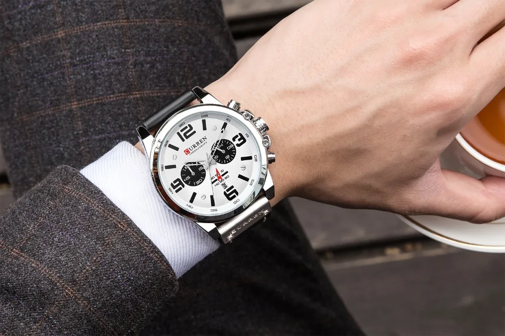 CURREN 8314 Herren Business-Armbanduhr mit Lederarmband, Wasserdicht mit Kalender, Lässige 6-Zeiger Quarzuhr – Detail 9