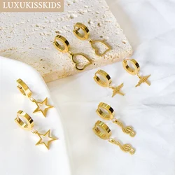 LUXUKISSKIDS Hoops Earrings For Woman Stainless Steel Earings Drop Trendy Pendients Heart Cherry Pendant Man Cross Ear Jewelry