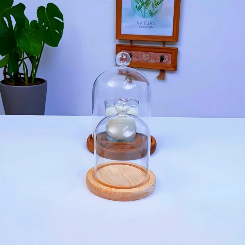 2sets/pack 7*10cm Small Ball Top Glass Dome Vase Home Decoration Different Base Transparent Candle Cover Table Ornament Gift