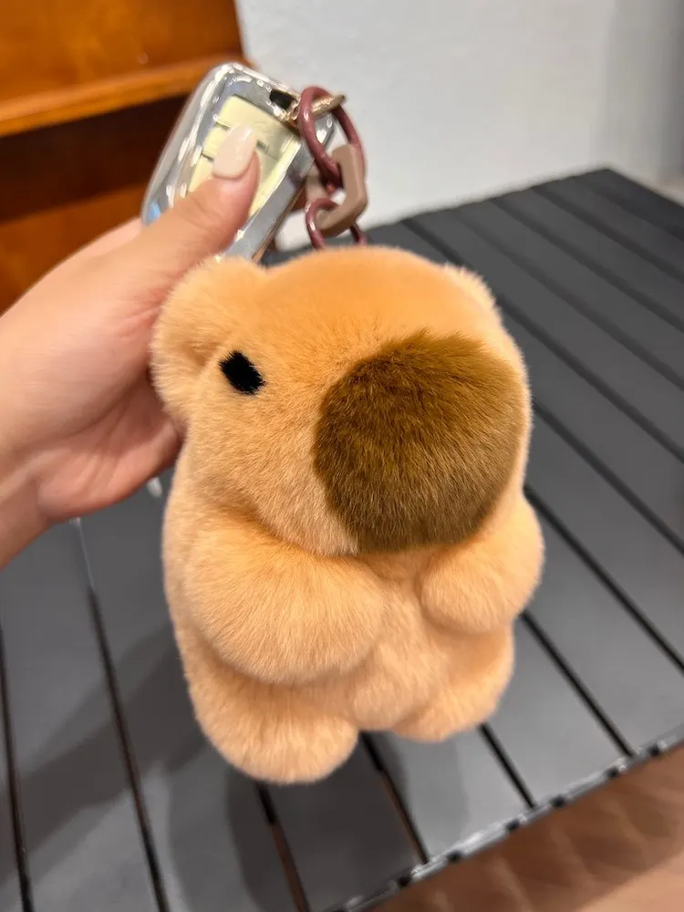Cute Real Otter Rabbit Fur Water Dolphin Capibala Car Keychain Pendant Plush Toy Book Bag Pendant