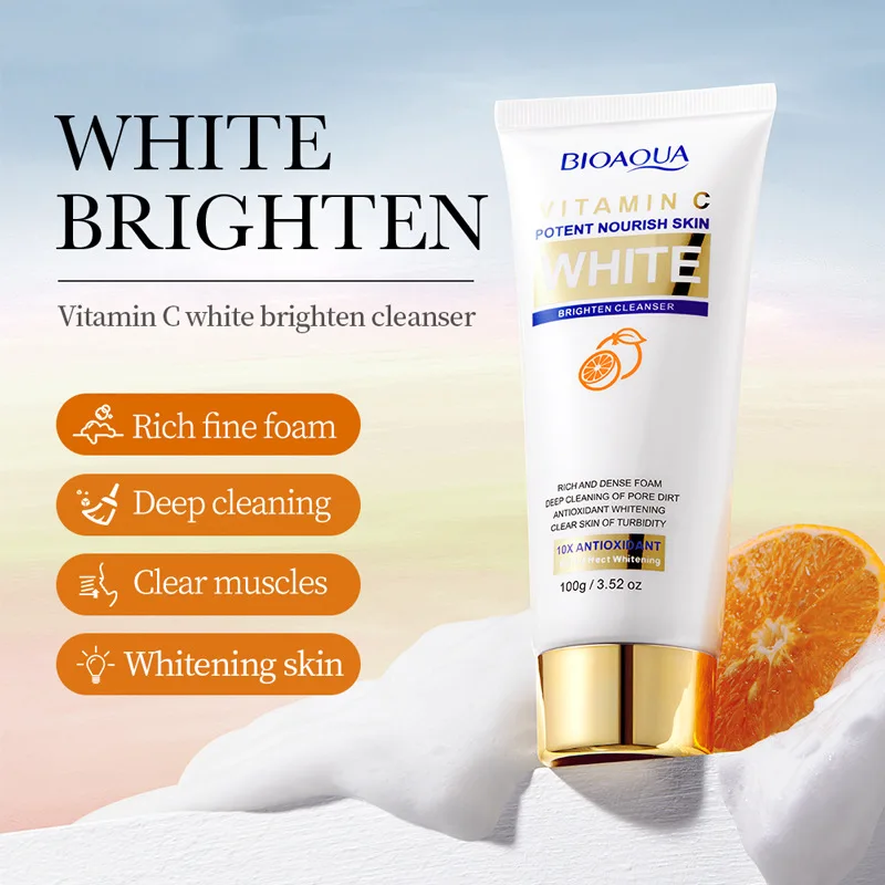 BIOAQUA Vitamin C Whitening Facial Cleanser Moisturizing Deep Cleansing Anti-aging Anti Wrinkle Face Wash Foam Cleaner Skin Care