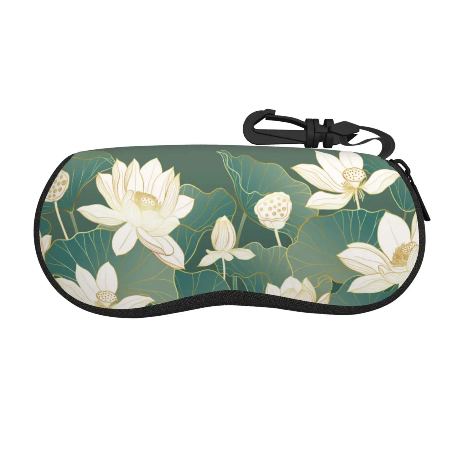 

Lotus Golden Line Print Eyeglass Case For Men & Women's Classy Travel Eyewear Holder Case Zipper Eyeglasses Case With Hook