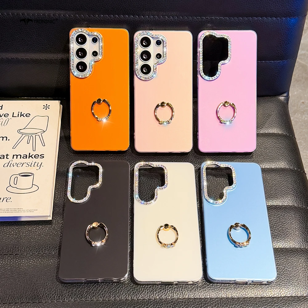Luxury Silicone Diamond Holder Phone Case for Samsung Galaxy S26 S25 S24 Ultra A13 A35 A57 A56 A36 A16 Soft Ring Stand Cover Hot