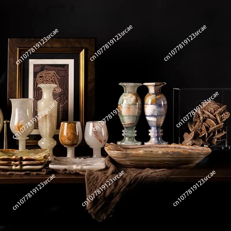 

Jade flower ware decorative ornament living room study high-end light luxury stone fruit plate wine glass