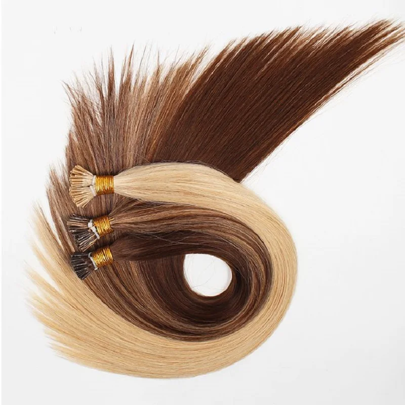 Extensiones de cabello humano hechas a máquina I Tip, extensiones de cabello de fusión recta Natural, cápsulas de queratina de 16 pulgadas, color