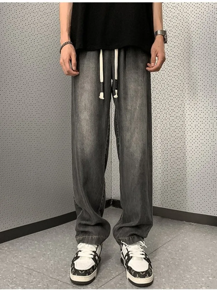 

Ice Silk Thin Denim Jeans Men's Summer Casual Straight Loose Long Pants Washed Vintage Leisure Youth Fashion