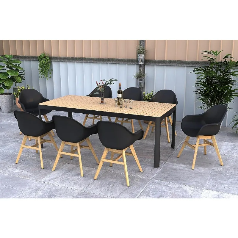 Amazonia Brik Outdoor Dining Table Set, Ideal para Pátio e Interior, Preto, 9 pcs