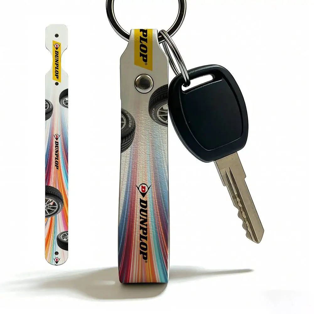 For Dunlop Soft PU Leather Motorcycle Keychain Lightweight Key Holder For Scooter Racing