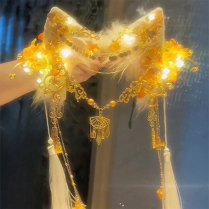 

[Цветочные сказочные уши зверя] Гексаграмма Лолита ручной работы середины осени золотой османтус светящаяся повязка на голову реквизит