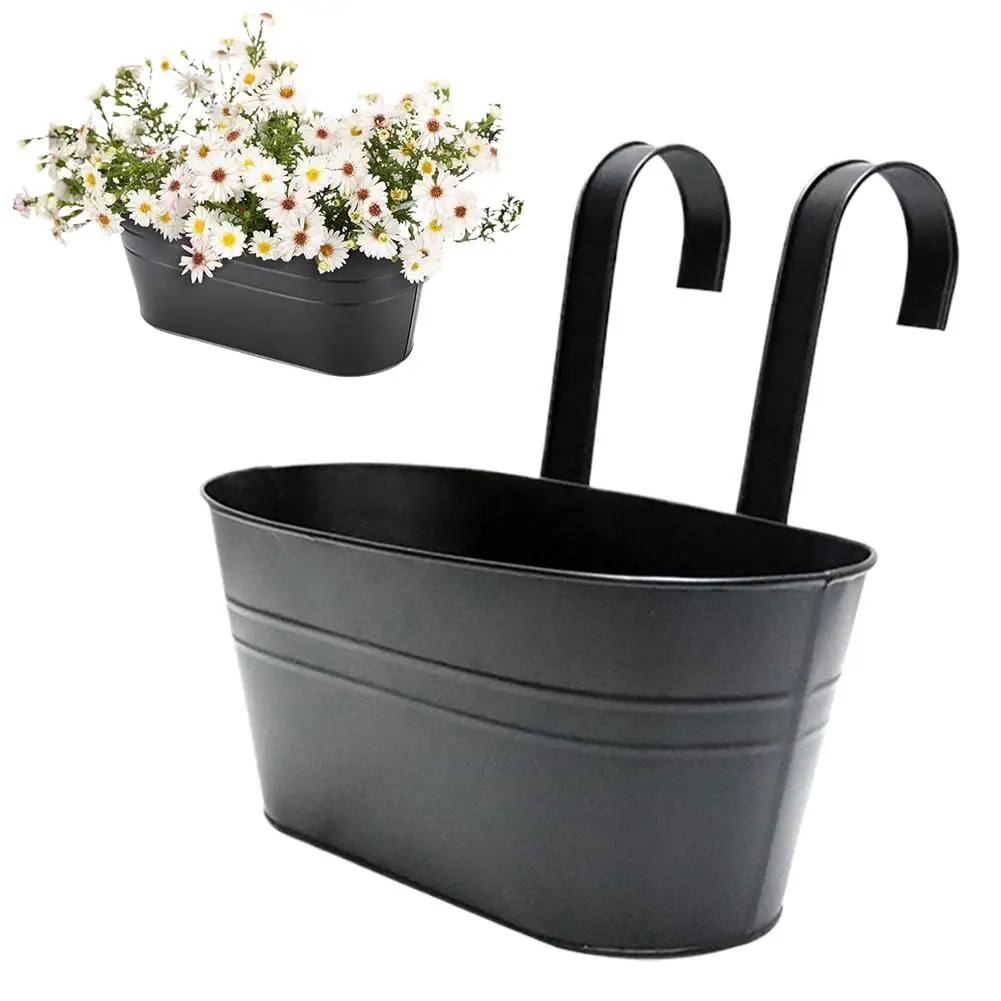 

Iron Hanging Flower Pots Metal Railing Fence Planter Hanging Planters For Outdoor Plants With Drainage Holes And Hooks G1W9
