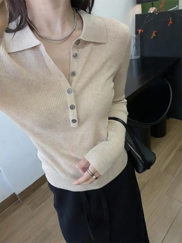 

Женская трикотажная базовая кофта-футболка облегающего кроя для осени и зимы, модная, для повседневной носки, в корейском стиле, Fidouhua